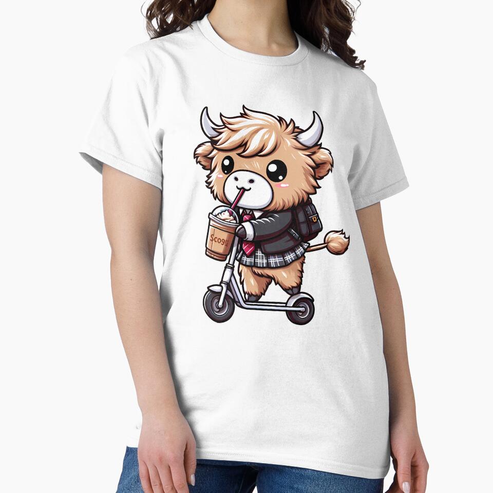 Fluffy Baby Highland Cow Ride Electric Scooter by Funny Vintage Stickers And T-Shirts