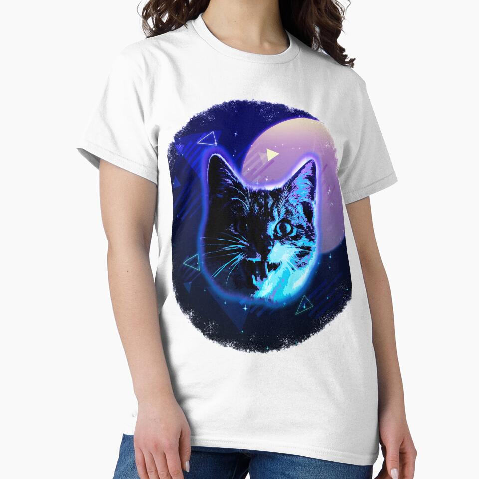 Cat Face Shirt Trippy 80s Rave Neon Disco Retro Kitten Tee by cgocgy