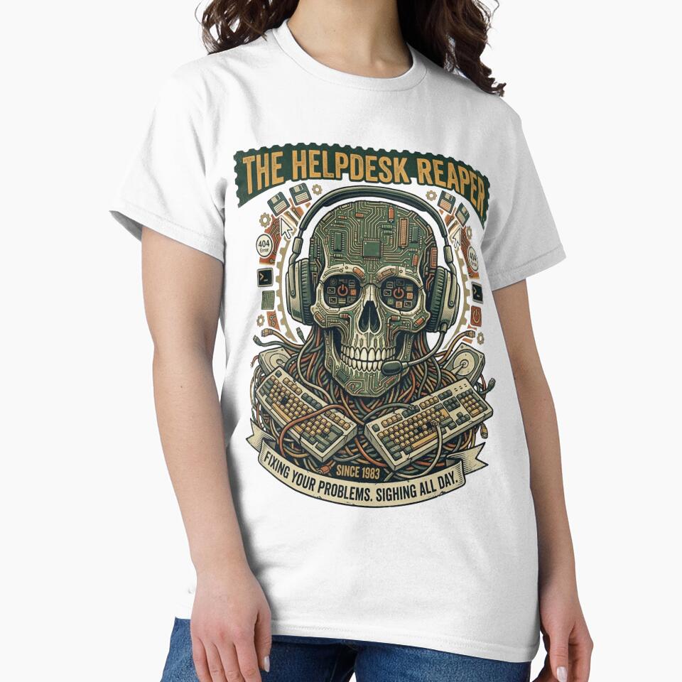 Helpdesk Never Sleeps  Vintage IT Support Skull by KurtByteStudio