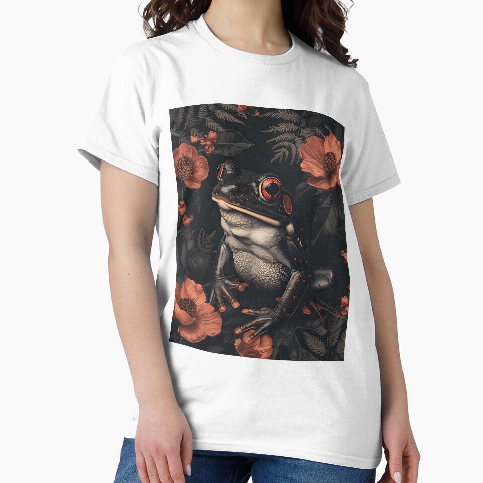 Dark frog with red flowers - dark cottagecore academia aesthetic by Fantasy Cache
