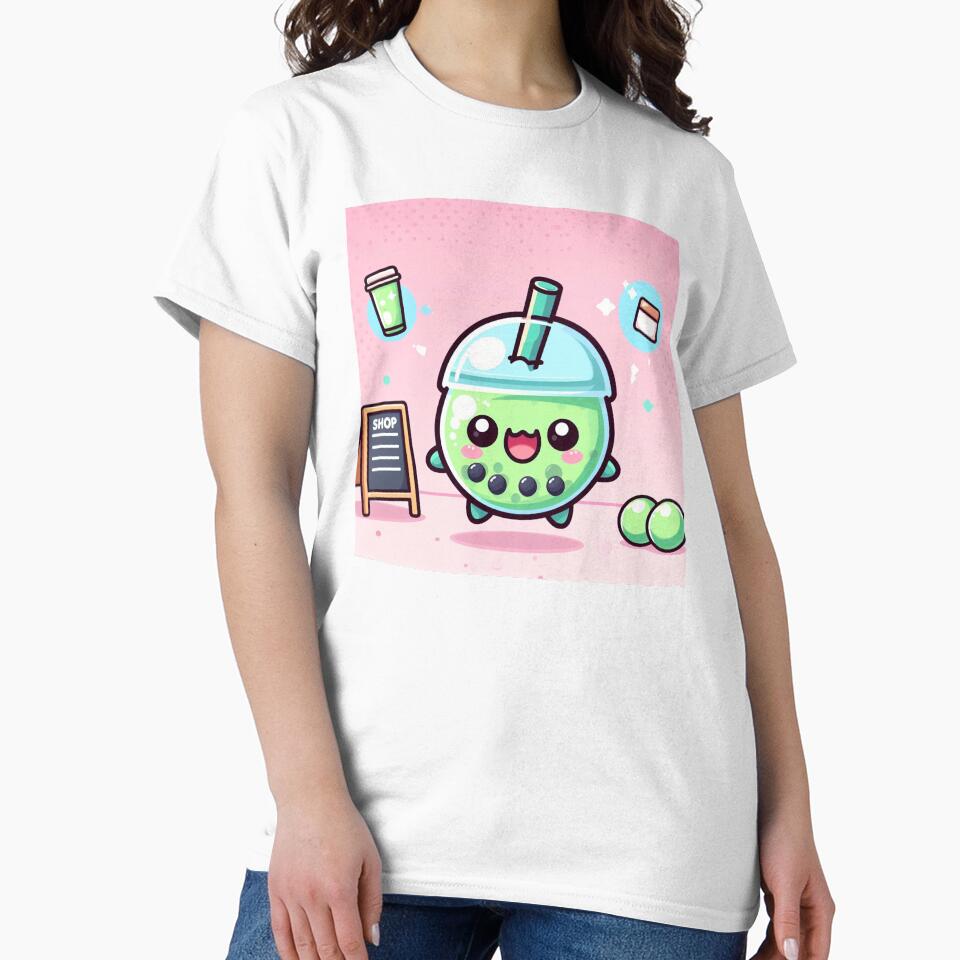 Green tea kawaii bubblle tea with boba and pink background by SaraDatCool