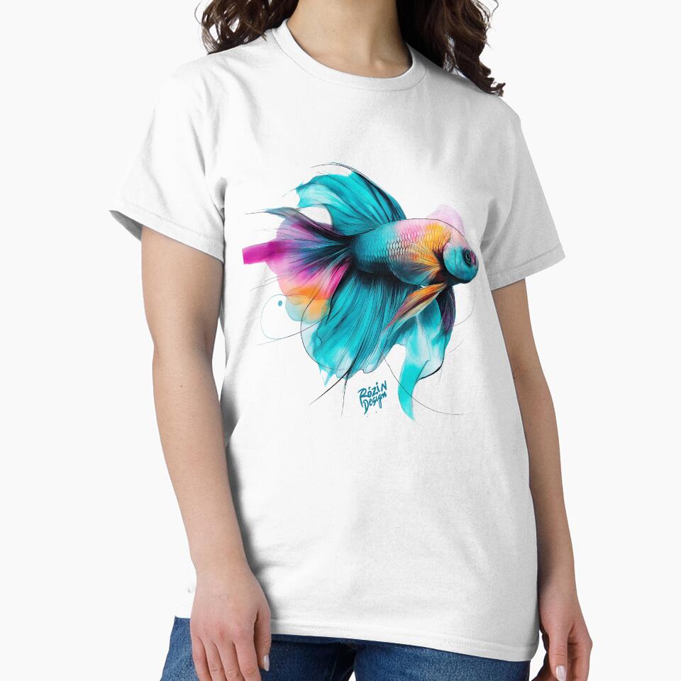 Neon Betta Fish – Turquoise Pink Vibrant Aquatic Line Art by Rozin-Design