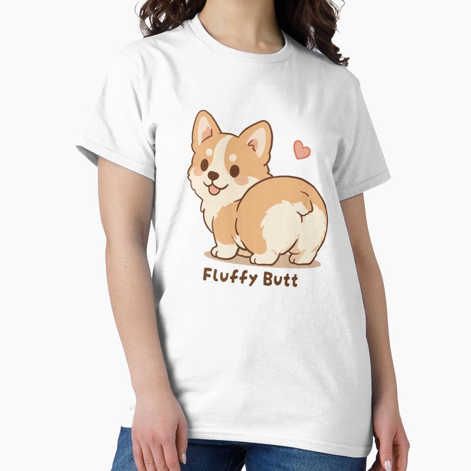 Corgi Fluffy Butt Cute Kawaii Puppy by MJ ART