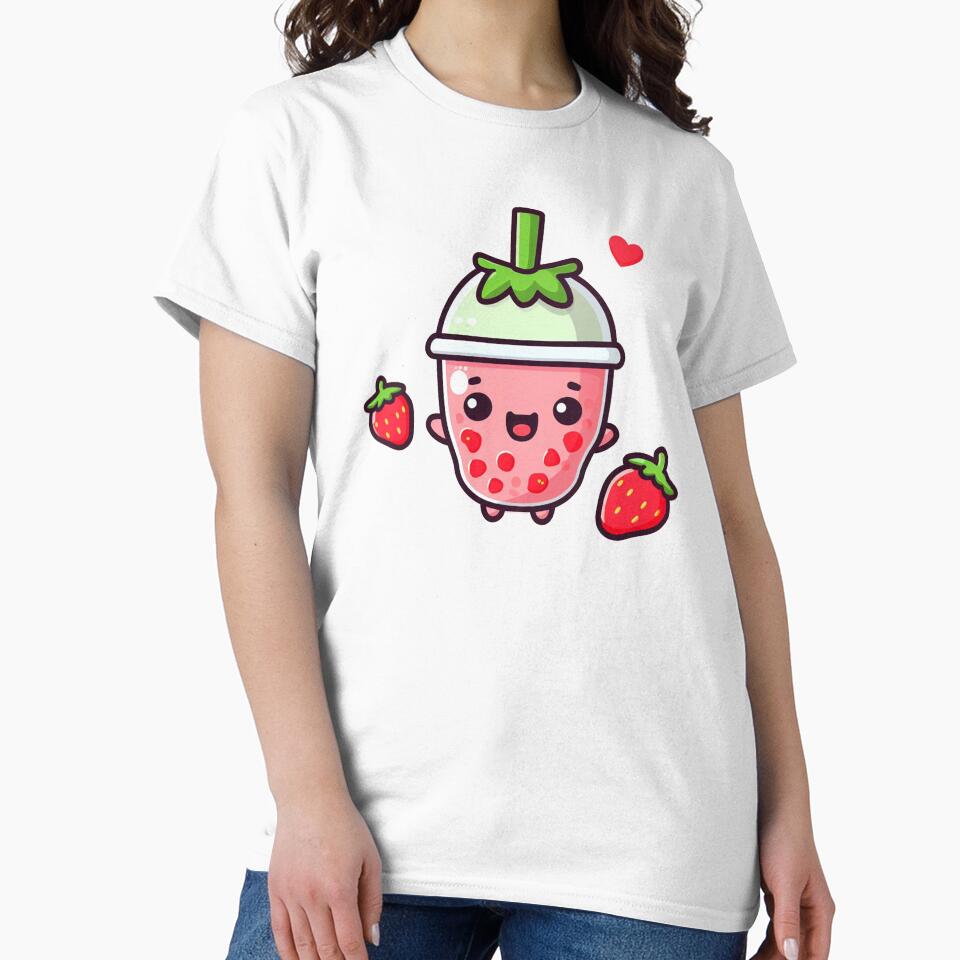 strawberry boba tea cup with cute little strawberries made for stickers. by SaraDatCool