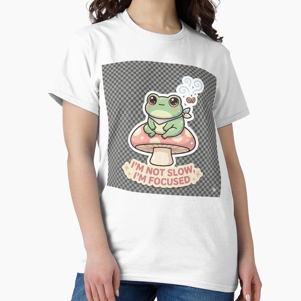 Cute Kawaii Frog on Mushroom, I'm Not Slow I'm Focused Sticker by R & K Fashions
