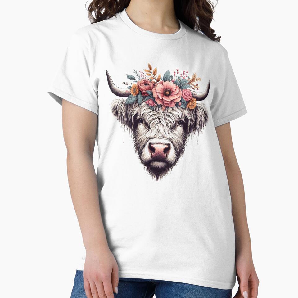 Cute Baby Cow Highland Flowers On Head highland calf by HEERYAK