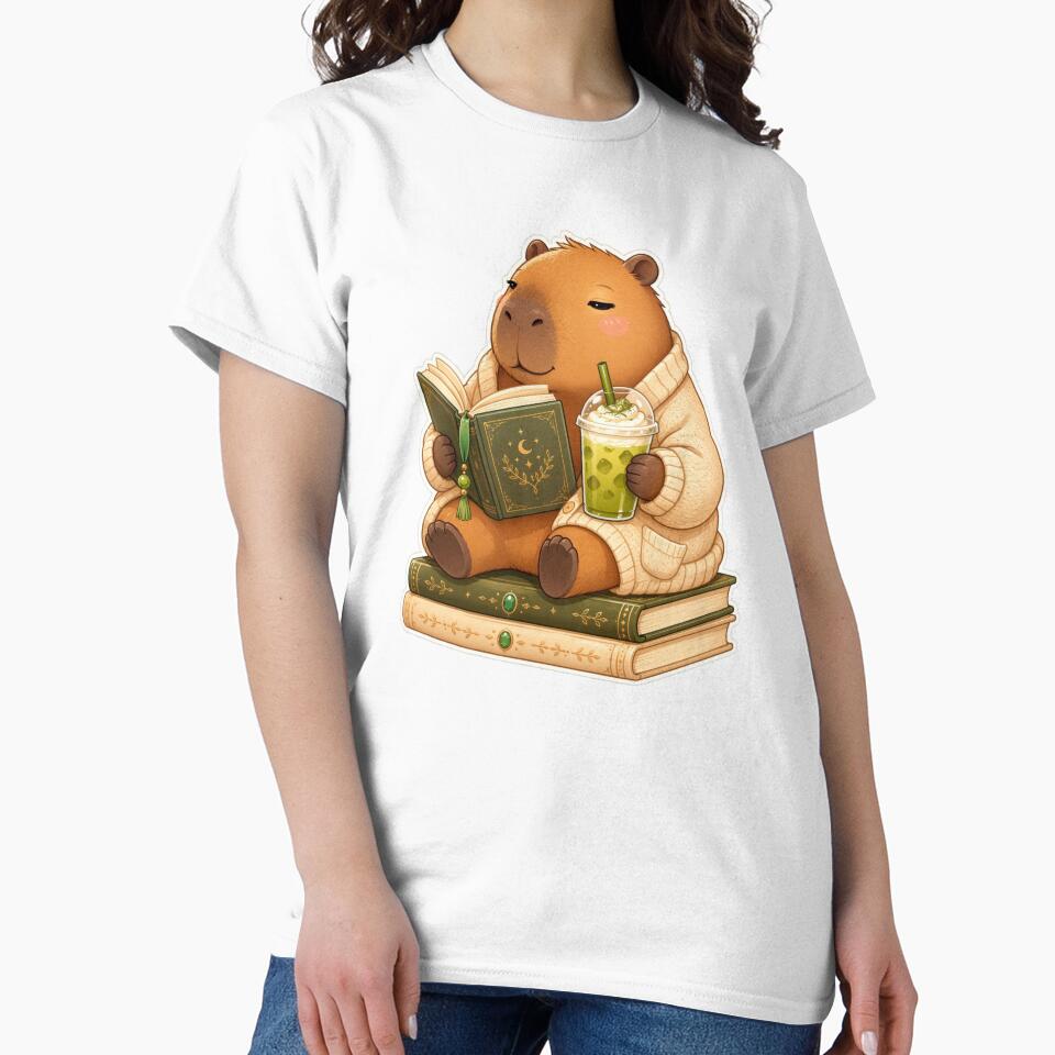 Unbothered Capybara Reading With Iced Matcha Cozy Book Lover Sticker by miubiyori