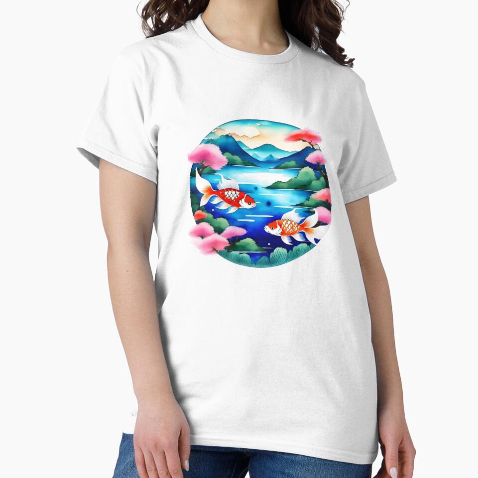 Koi Fish Surrounded by Flowers by Whimsy Fae Studio