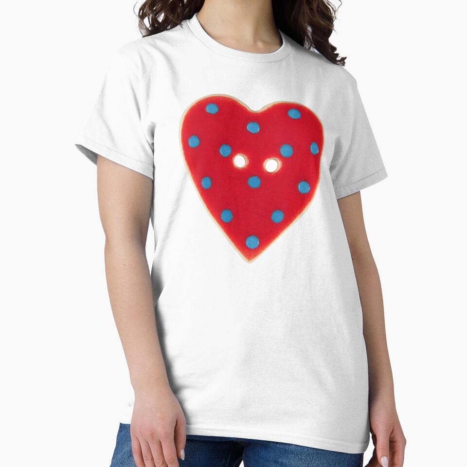 red blue polka dot heart button by teethfairy