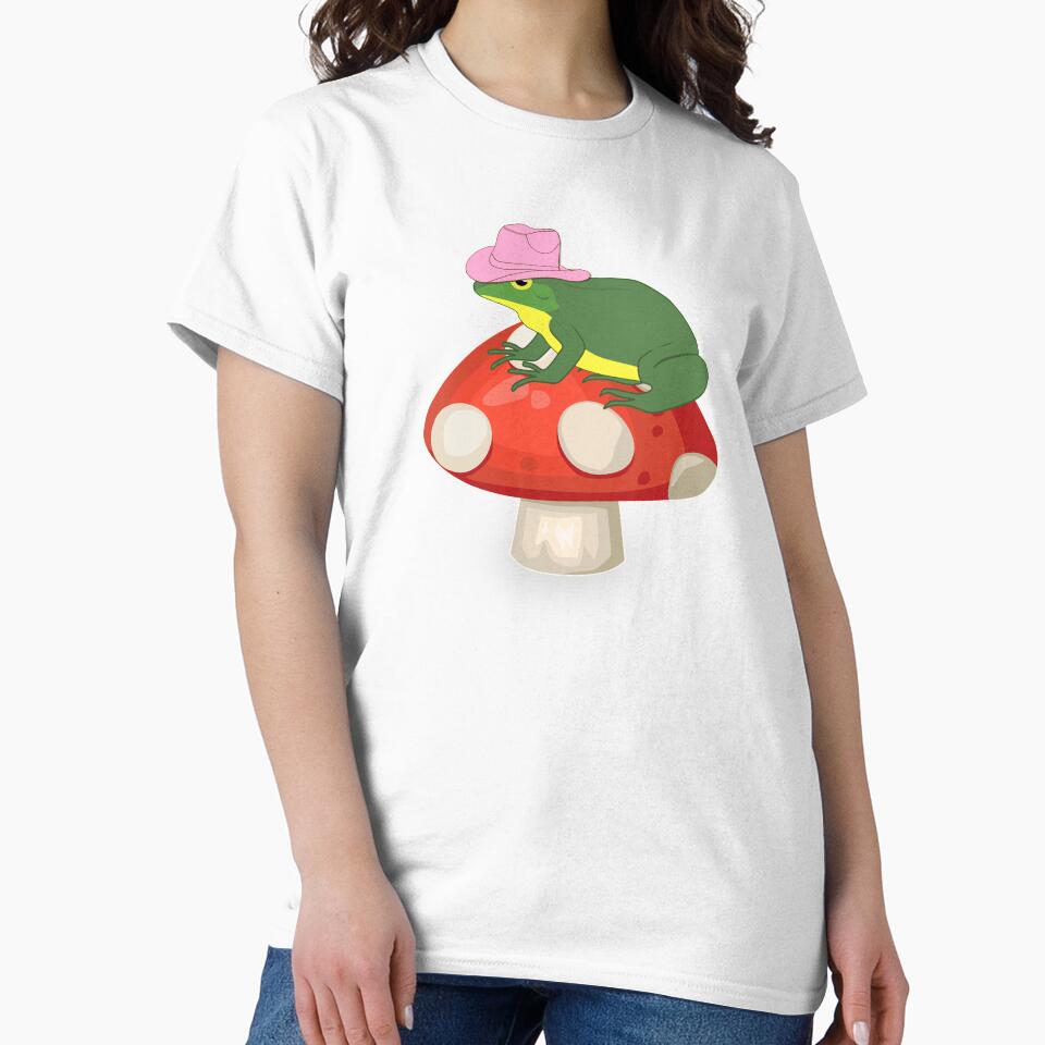 Frog With pink Cow Hat on a mushroom by Space Art