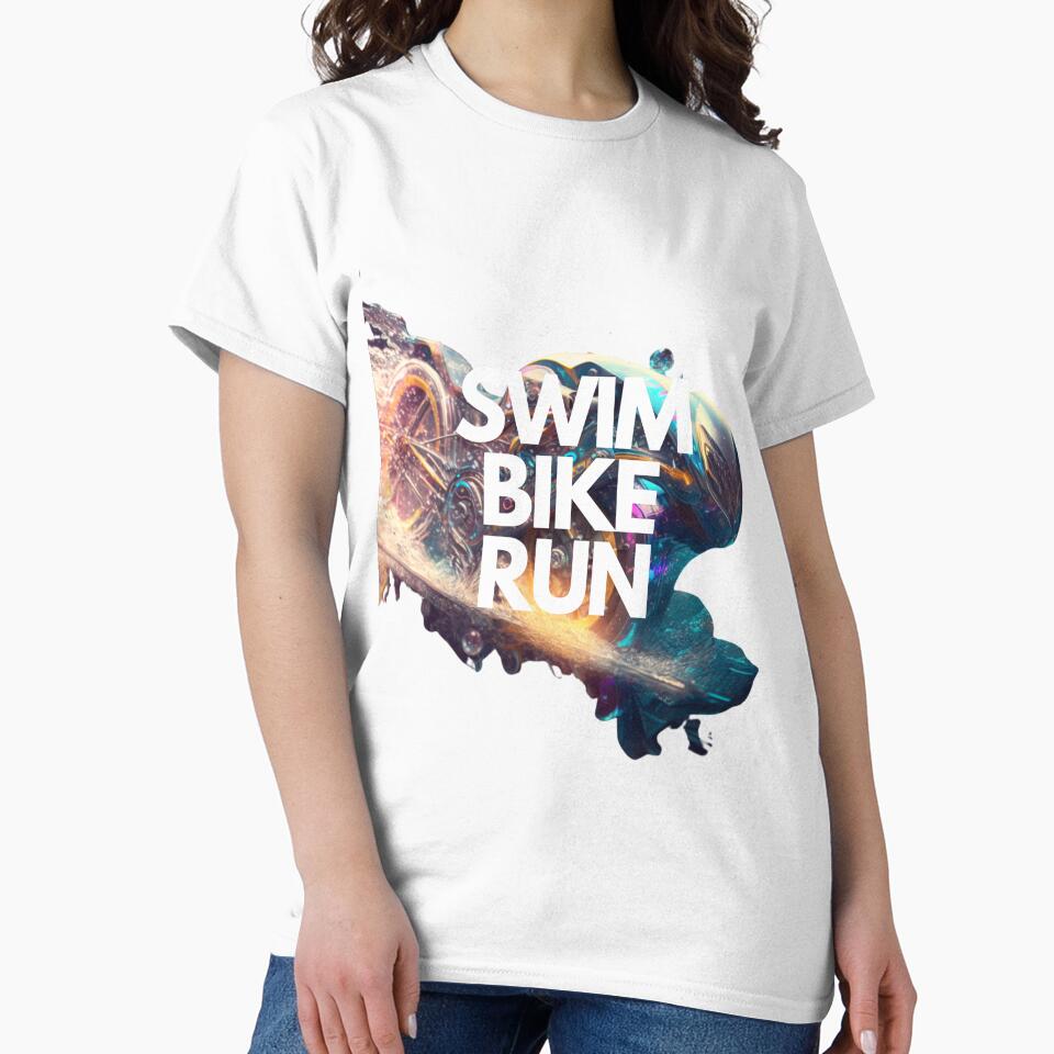 Swim Bike Run Triathlon White on Black Cyber Fairy Grunge, Ghostcore, wide-angle, Cinema4D rendering by Triathlongram