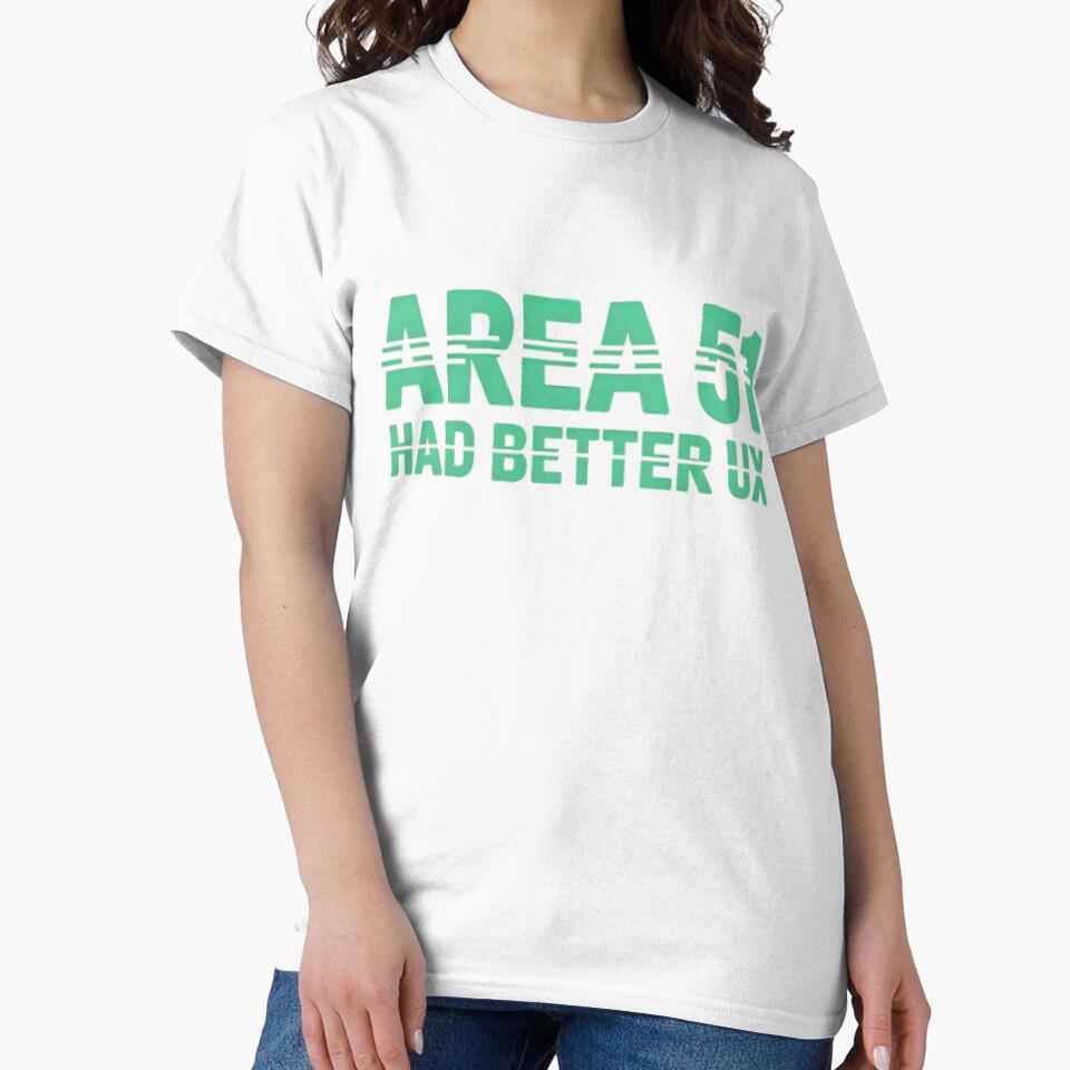 Area 51 Had Better UX — Glitch Typography T-Shirt | Sarcastic Designer Gift | Funny Tech Humor Tee | UX Designer Shirt | Conspiracy Humor Gift | Web Developer Funny Shirt by Abhi0