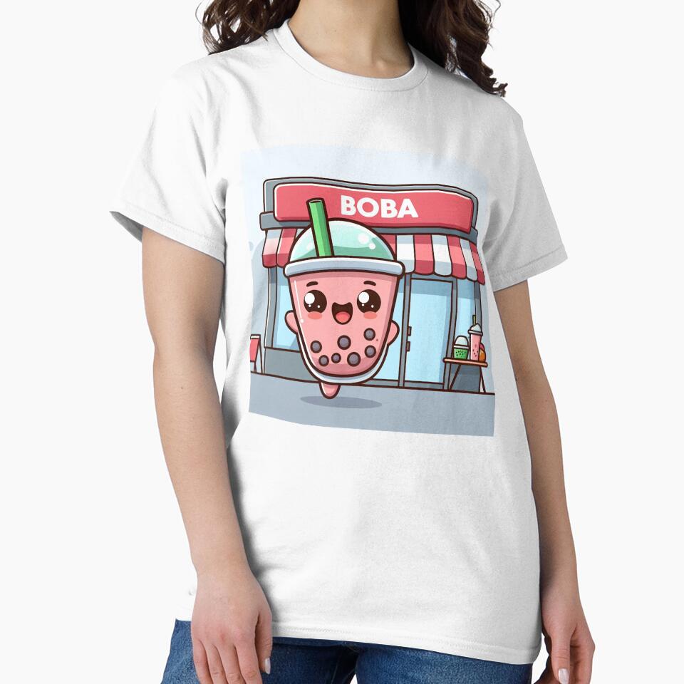 stawberry bubble tea dancing outside a boba shop by SaraDatCool