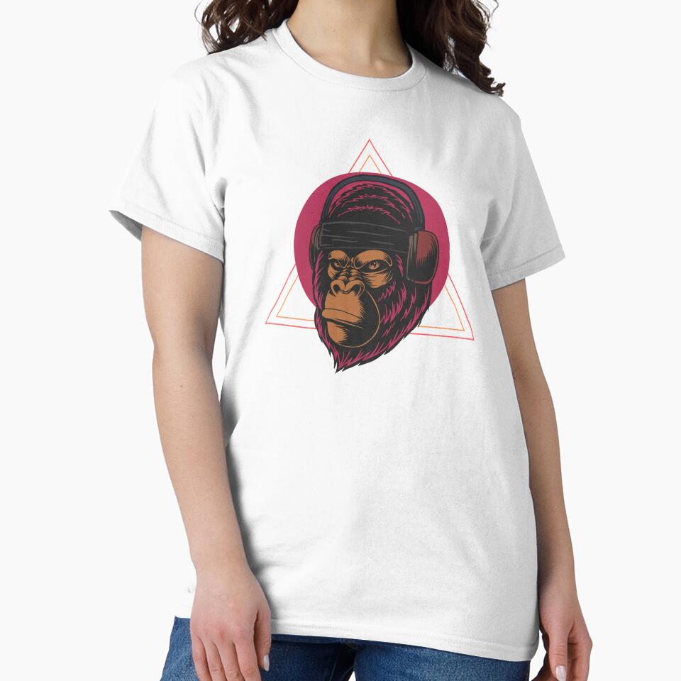 Retro Red Gorilla with DJ Headphones by MusicMerchLab