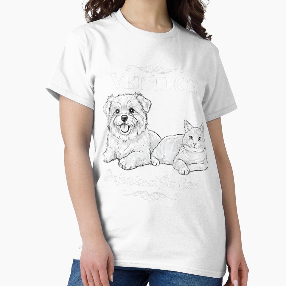 Vet Tech Professional Pet Care - Cute Dog and Cat Sketch by Trendora Stor