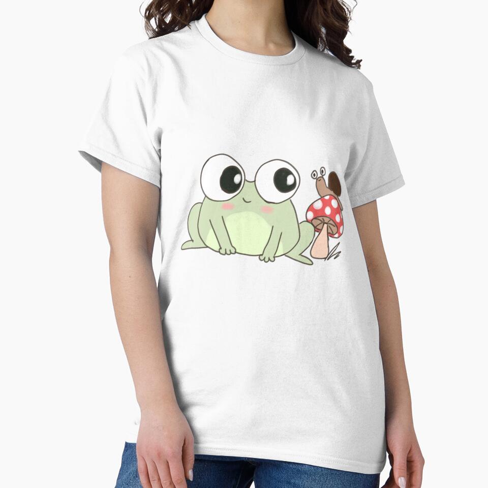 Cute cartoon frog with a snail friend on a mushroom by Yarafantasyart