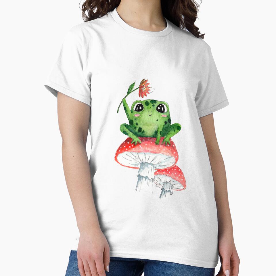 Cute Frog with flower sitting on musroom by myrll