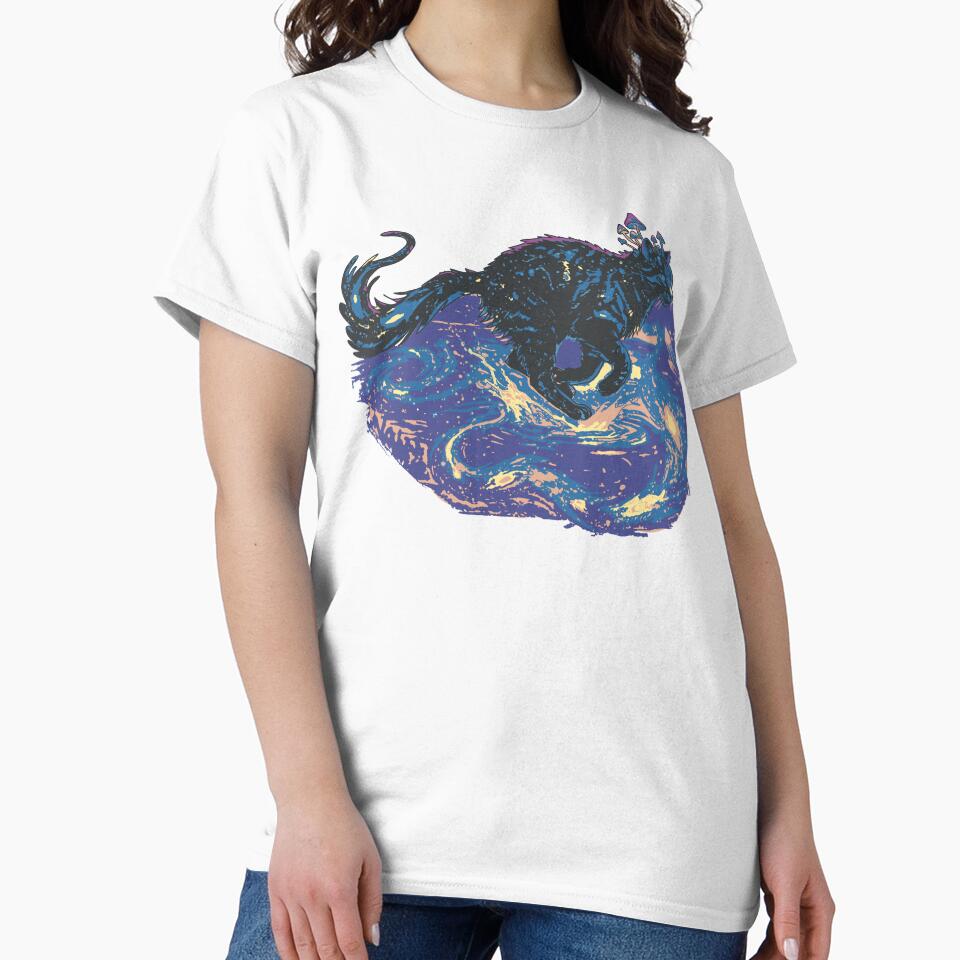Hand-Drawn Cosmic Mushroom Cat Whimsigoth Galaxy Art by LeshanArt