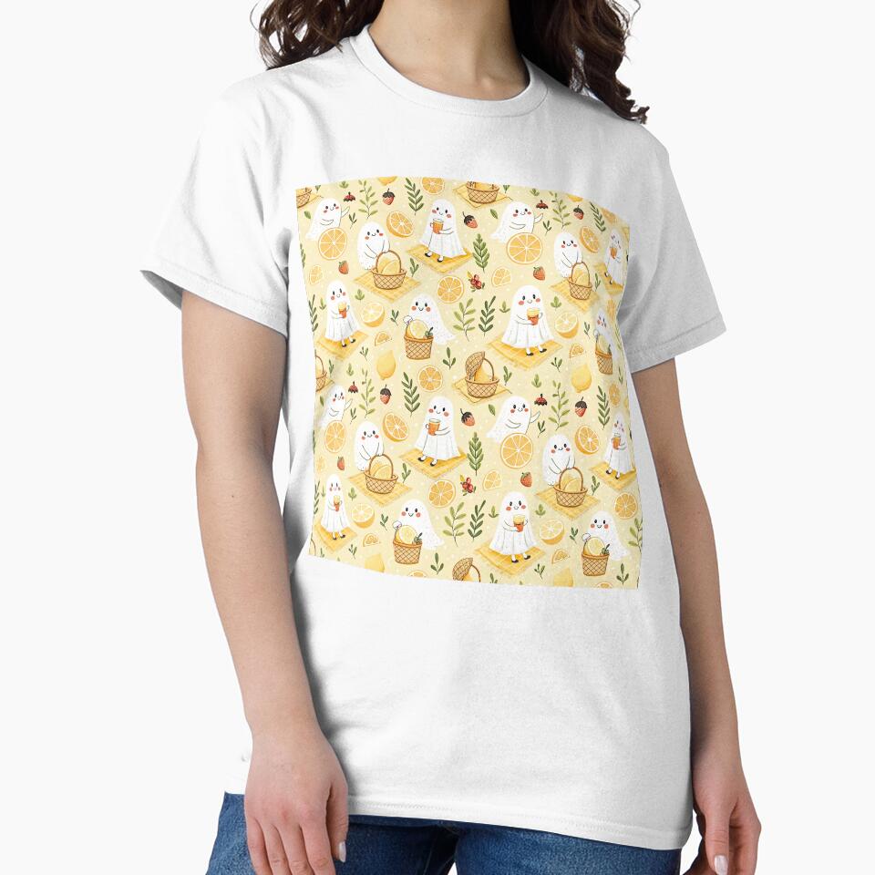 Cute Lemon Ghost Picnic Pattern by Storybook Botanica