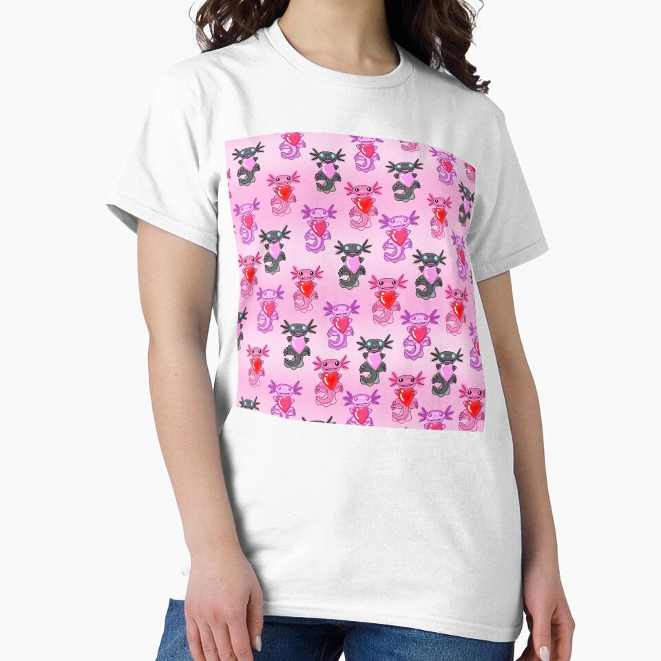 Axolotl loves you pattern pink by KatyChristoff