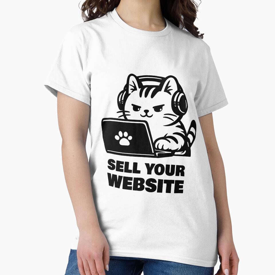 Sell Your Website Funny Cat with Laptop Business Design by Skryp-art