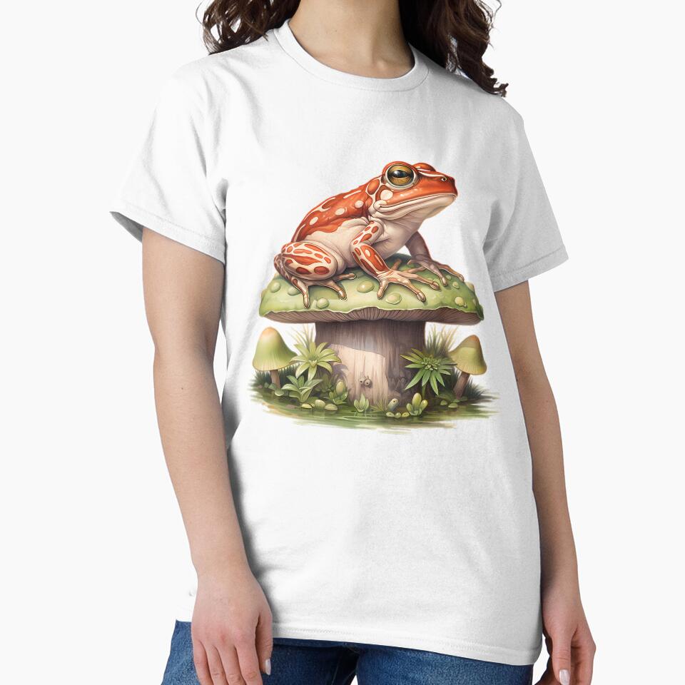 Frog Mushroom Toad Mushroom Red Green by Lumora.Studio