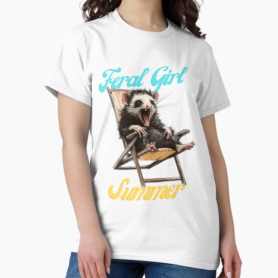 Feral Girl Summer Opossum | Funny Animal Meme Tees and Stickers by Envision Designs