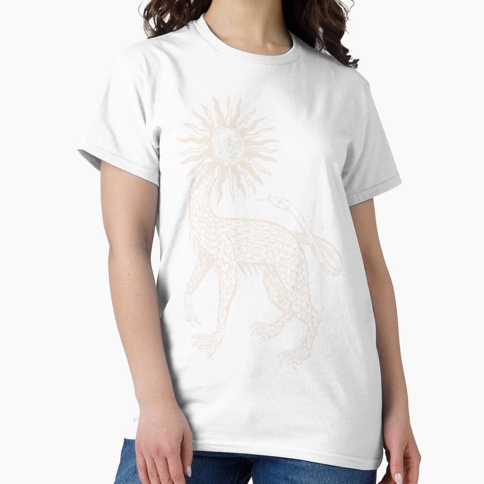 Medieval Beast Engraving - Esoteric Line Drawing - White Version by Arcane Orchid