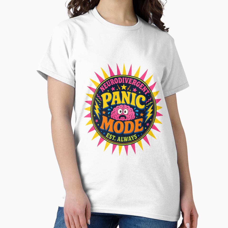 Neurodivergent Panic Retro Sunburst Badge ADHD Humor t-shirt by MOSIDRIP™