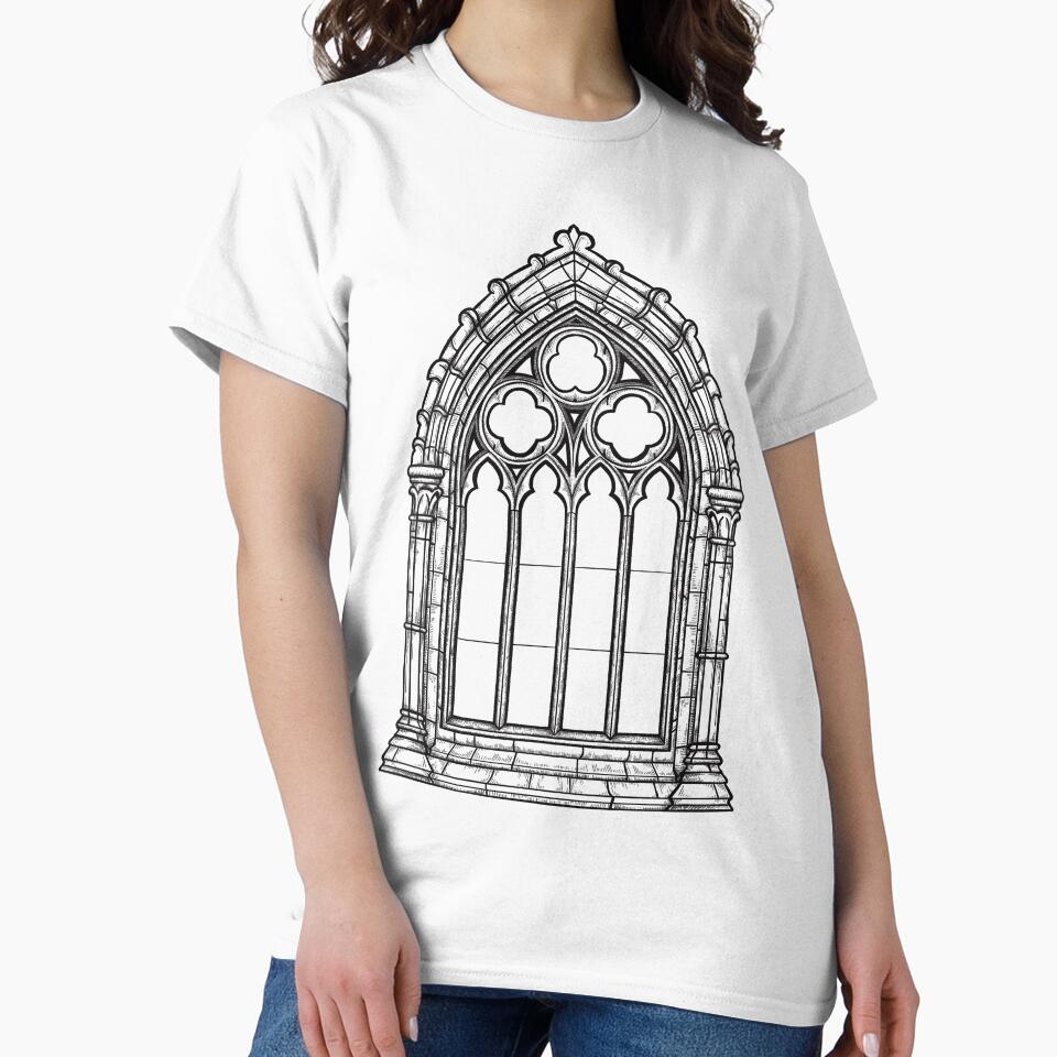 Gothic Cathedral Window Engraving Style Drawing - Black by Arcane Orchid