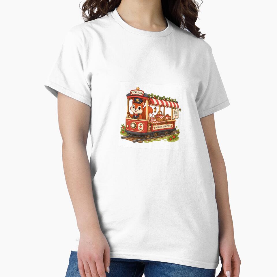 Red squirrel strawberry picnic tram by QuirkNest Studio