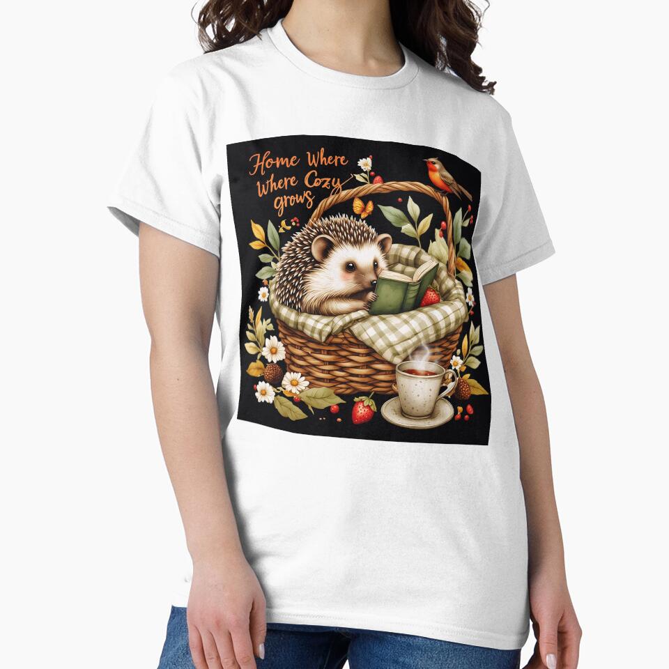 Cozy Hedgehog Reading in Picnic Basket | Woodland Animal Illustration by Crimsonstudio82