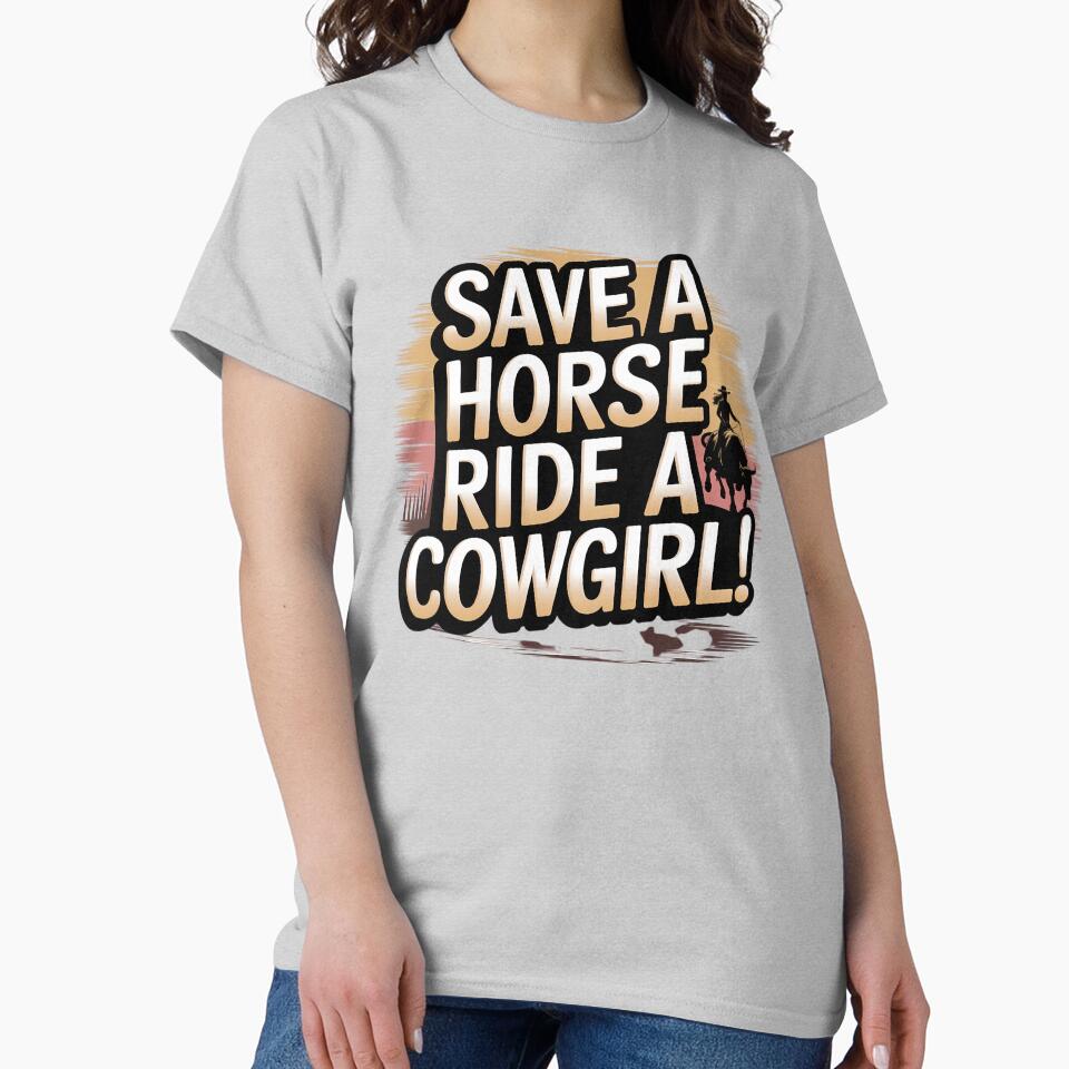 Funny Cowgirl Saying – Save a Horse Ride a Cowgirl Western Tee by Redjakkal