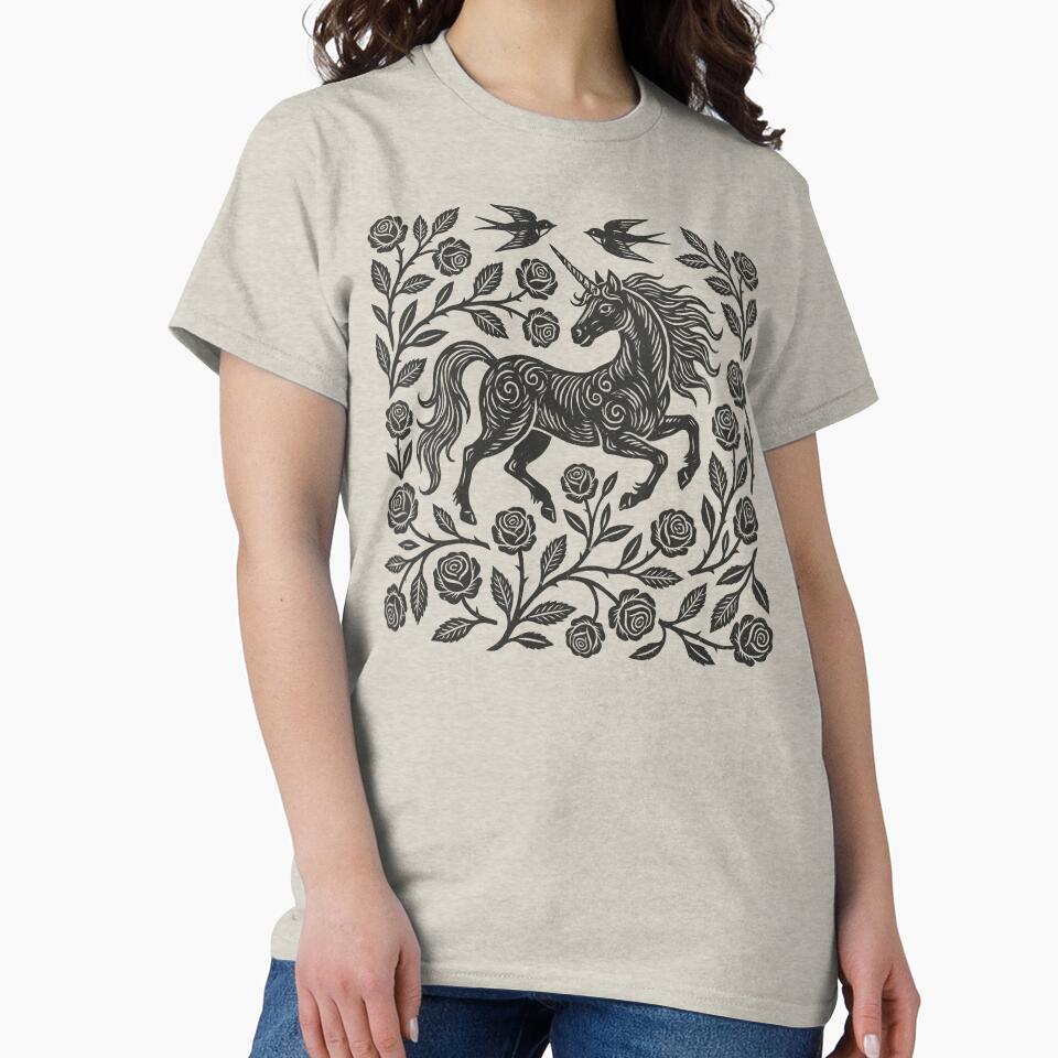 Unicorn Roses Folk Art Medieval Fantasy Goblincore by Y-Vibes