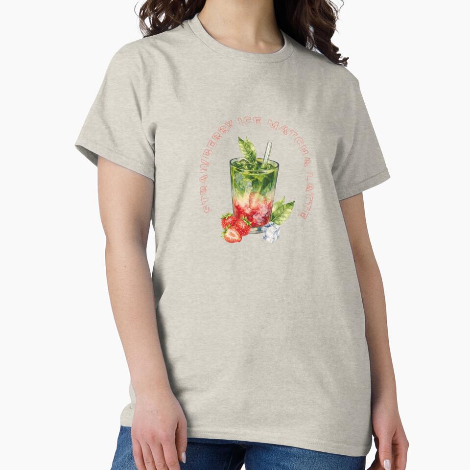 Strawberry Iced Matcha Latte Cocktail Glass | Cute Red Green Drink Art by unique art and design