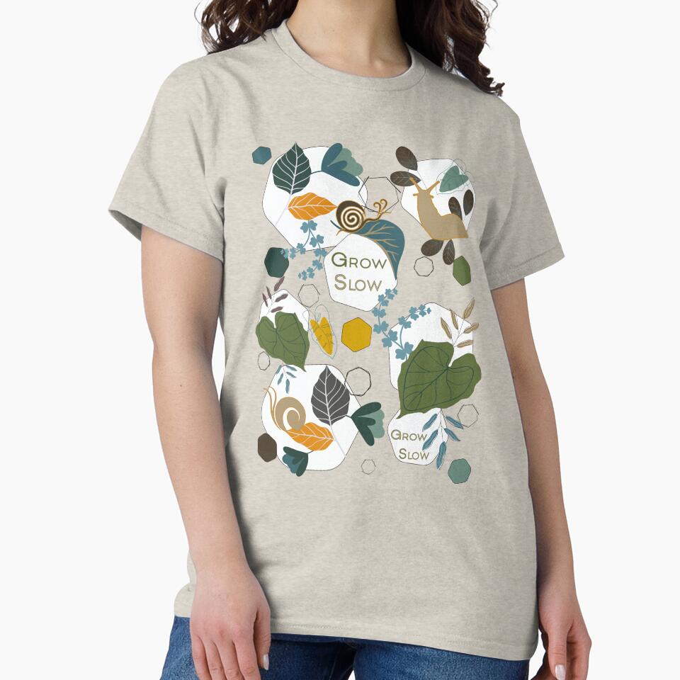 Grow Slow Botanical Snail Pattern Design by Vibria Pattern Studio