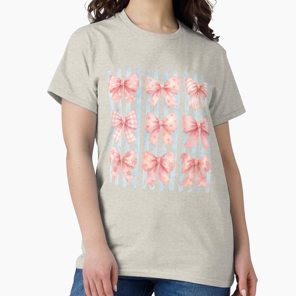 Watercolor Pink Bow Collection Blue Stripe Coquette by bosamji