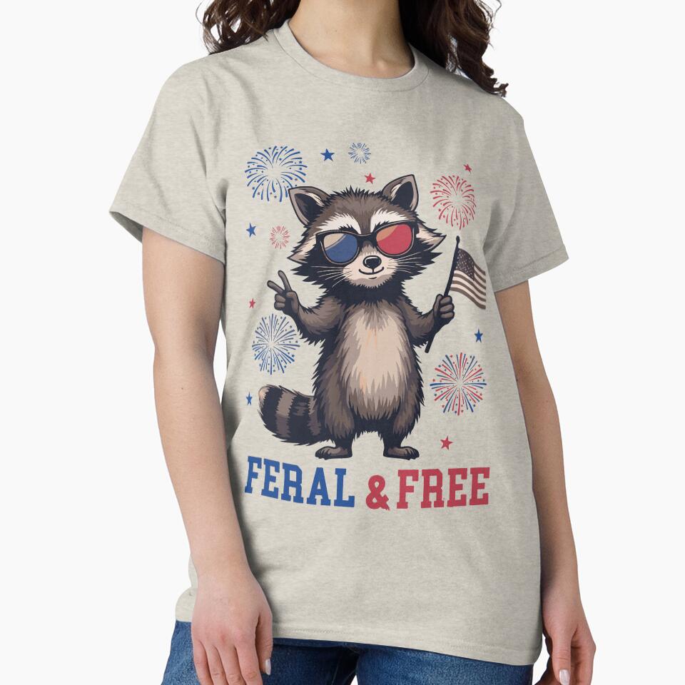 Feral & Free Raccoon, Funny 4th of July, American Feral Girl Summer Meme, Patriotic Independence Day Gift by DesignDenDo ⭐⭐⭐⭐⭐