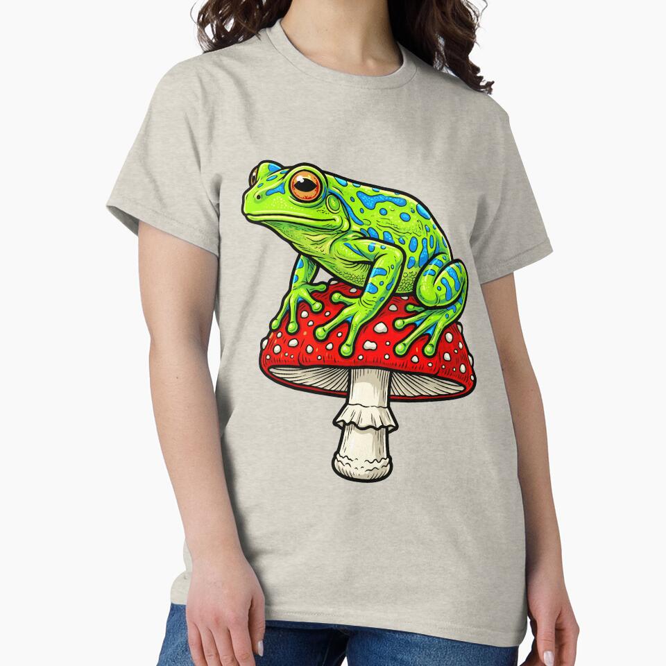Blue Spotted Tree Frog on Red Toadstool by AbderraimArt