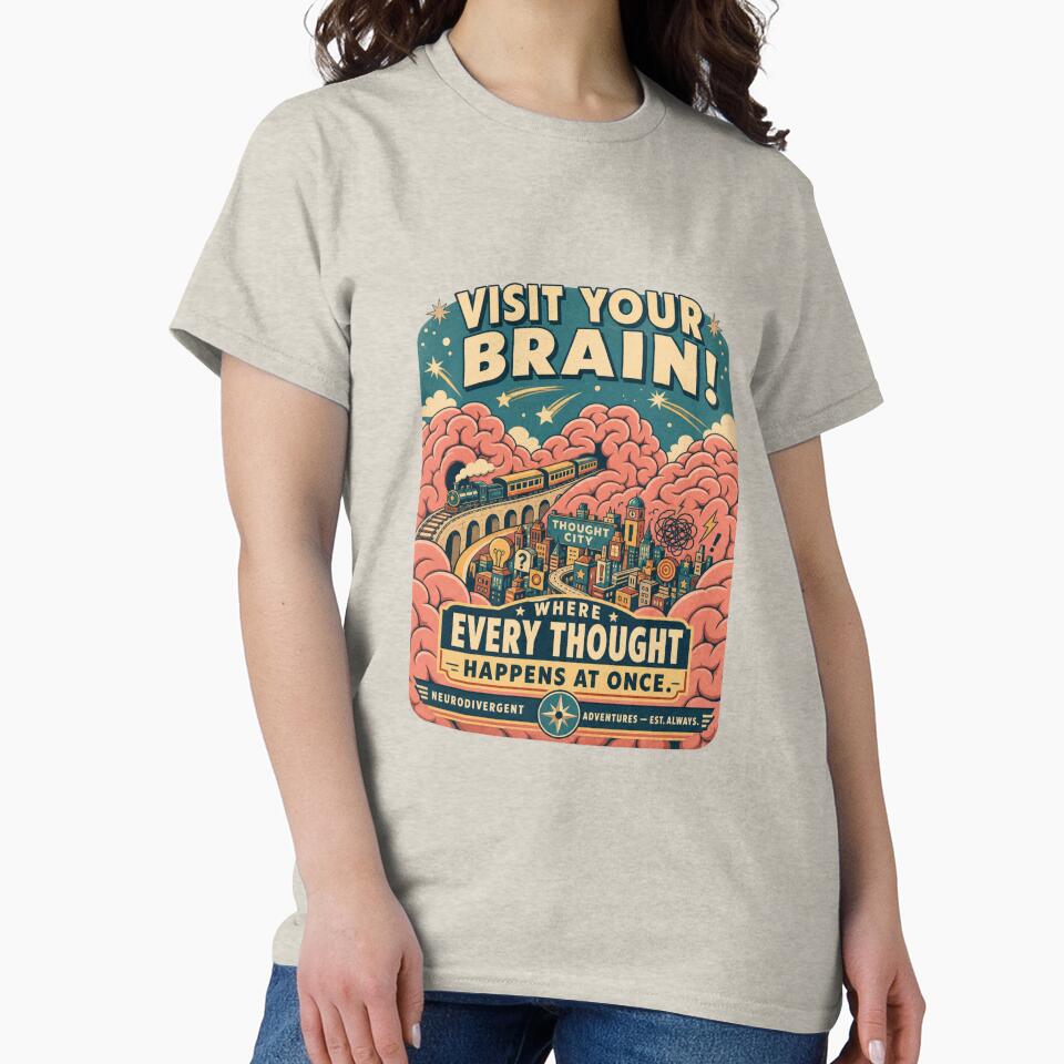 Neurodivergent Panic Retro Travel Poster ADHD Humor t-shirt by MOSIDRIP™