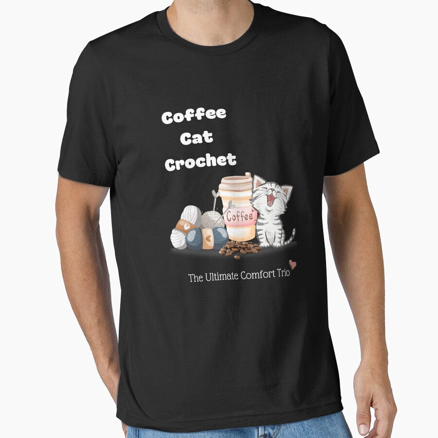 Coffee Cat Crochet the ultimate comfort Trio Tshirt by BVTrendhub