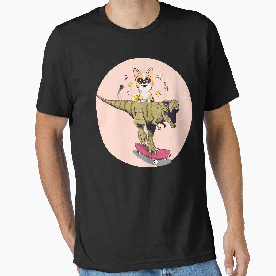 CORGI AND T-REX GO TO THE DISSCO T-SHIRT by vilily