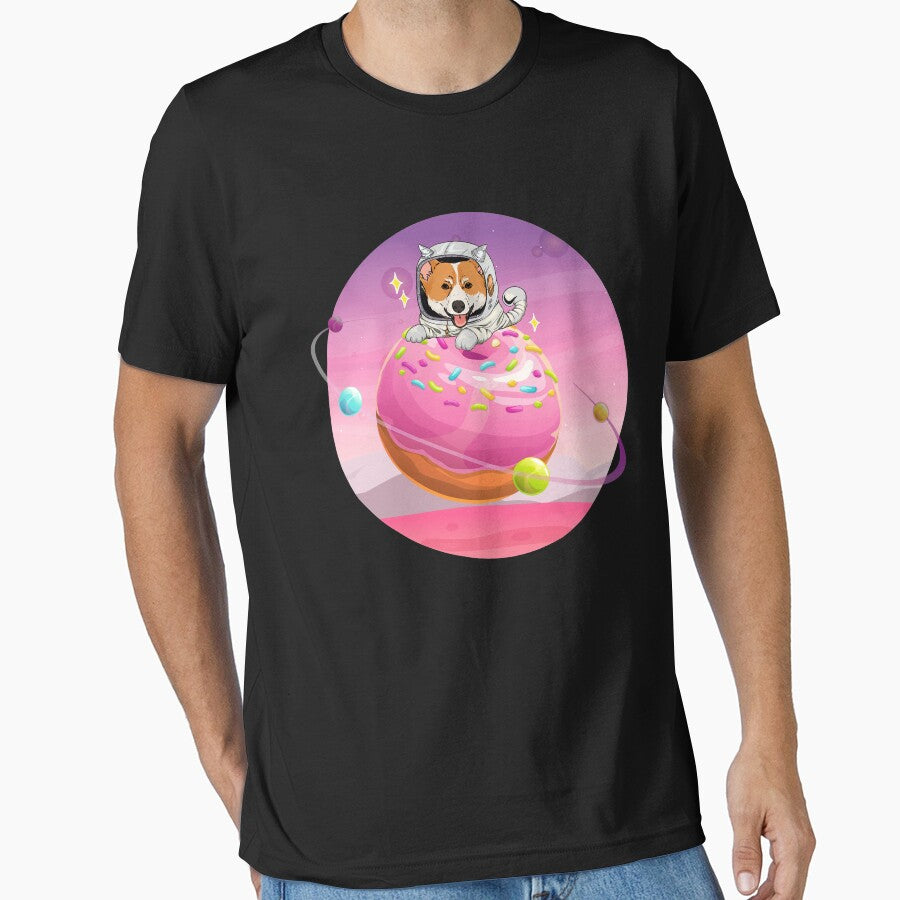 CORGI ON DONUT SPACE T-SHIRT by vilily