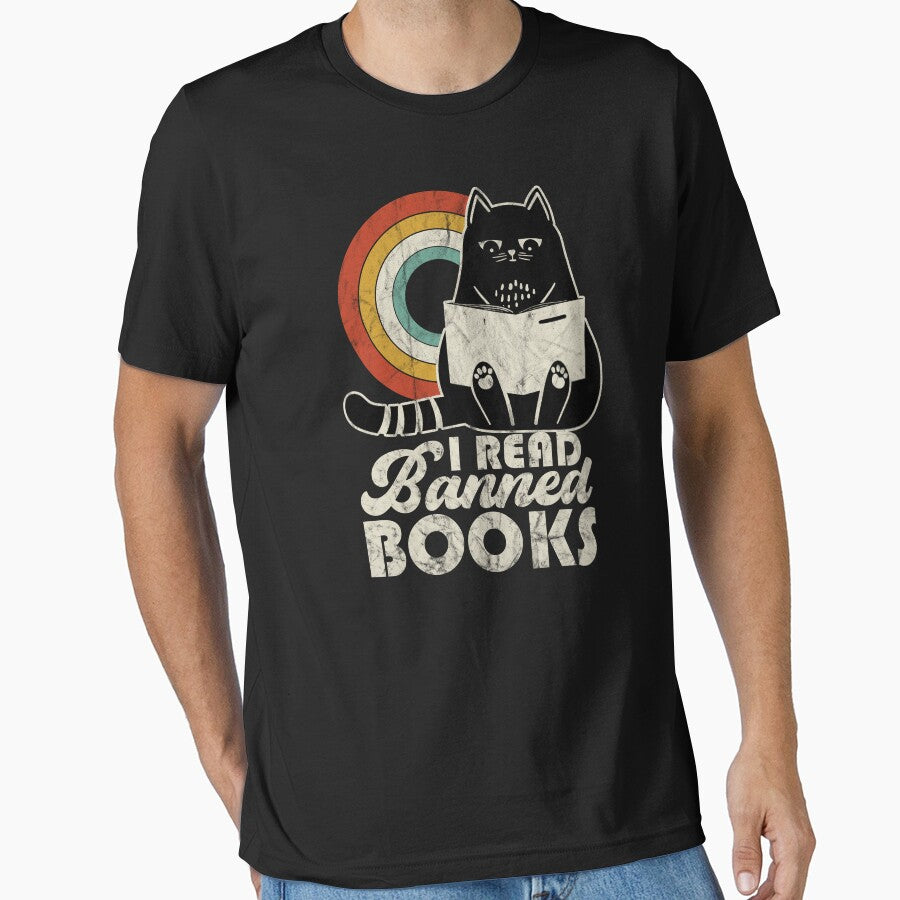 Cat I Read Banned Books Retro Rainbow Books Lover Gift Idea by Myth-Creatures