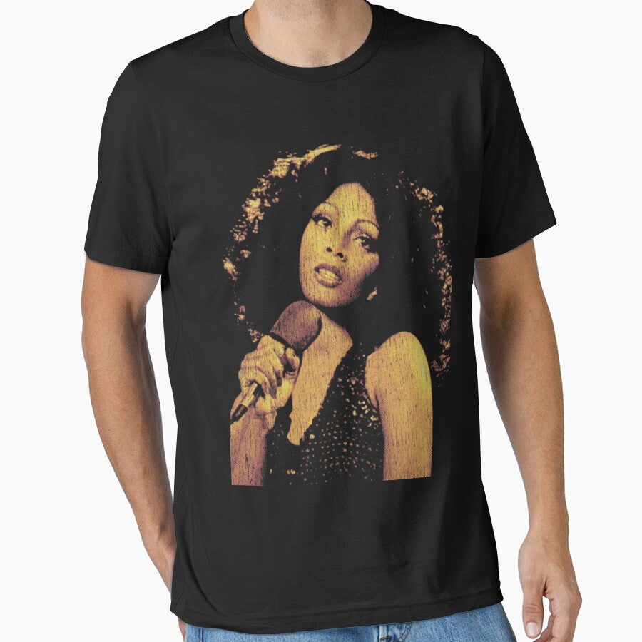 Golden Donna Summer Microphone Portrait Design For Disco Fans, Gift For 70s Music Lovers by LindaERiley