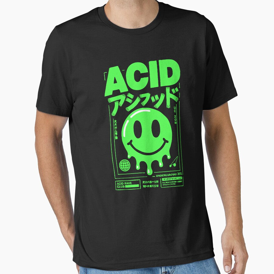 ACID Rave Smiley – Melting Neon Green Acid House 303 Techno Underground Graphic by BrainBubbleArt