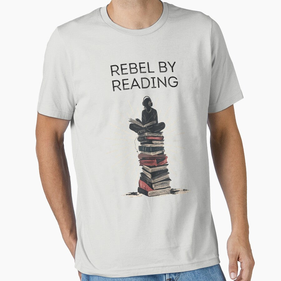 Intellectual Freedom Design - Person on Banned Books Stack with Headphones by zax454