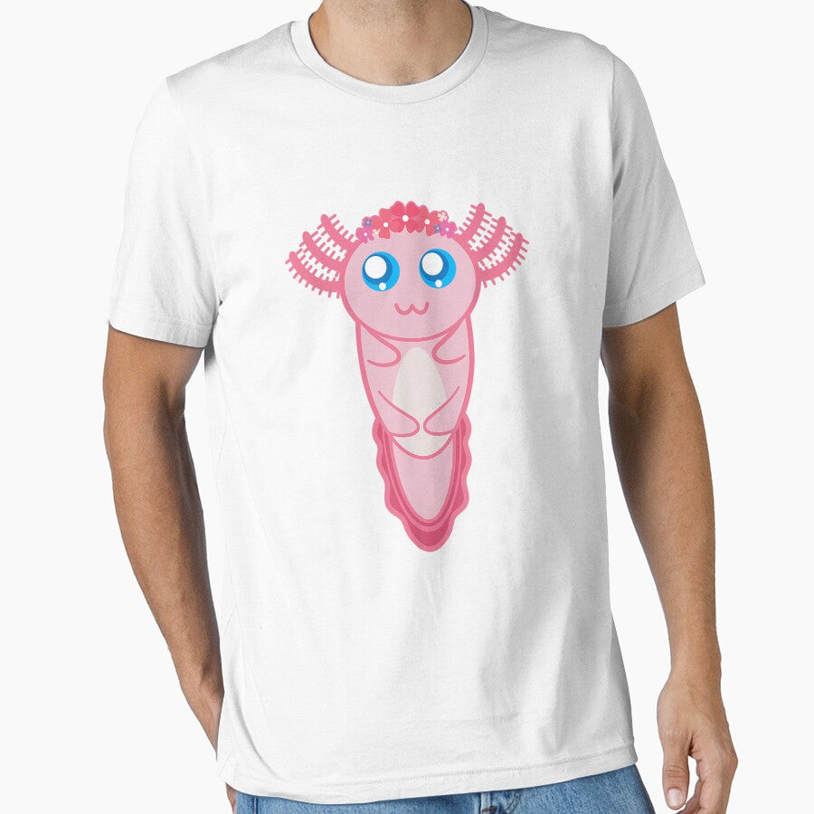 Axolotl Shirt - Cute White Pink Leucistic Axolotl by MilaBuchko
