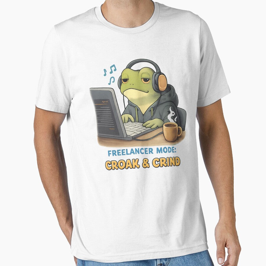 Freelancer Mode: Croak & Grind – Cute Frog Work From Home Illustration by SidTastic
