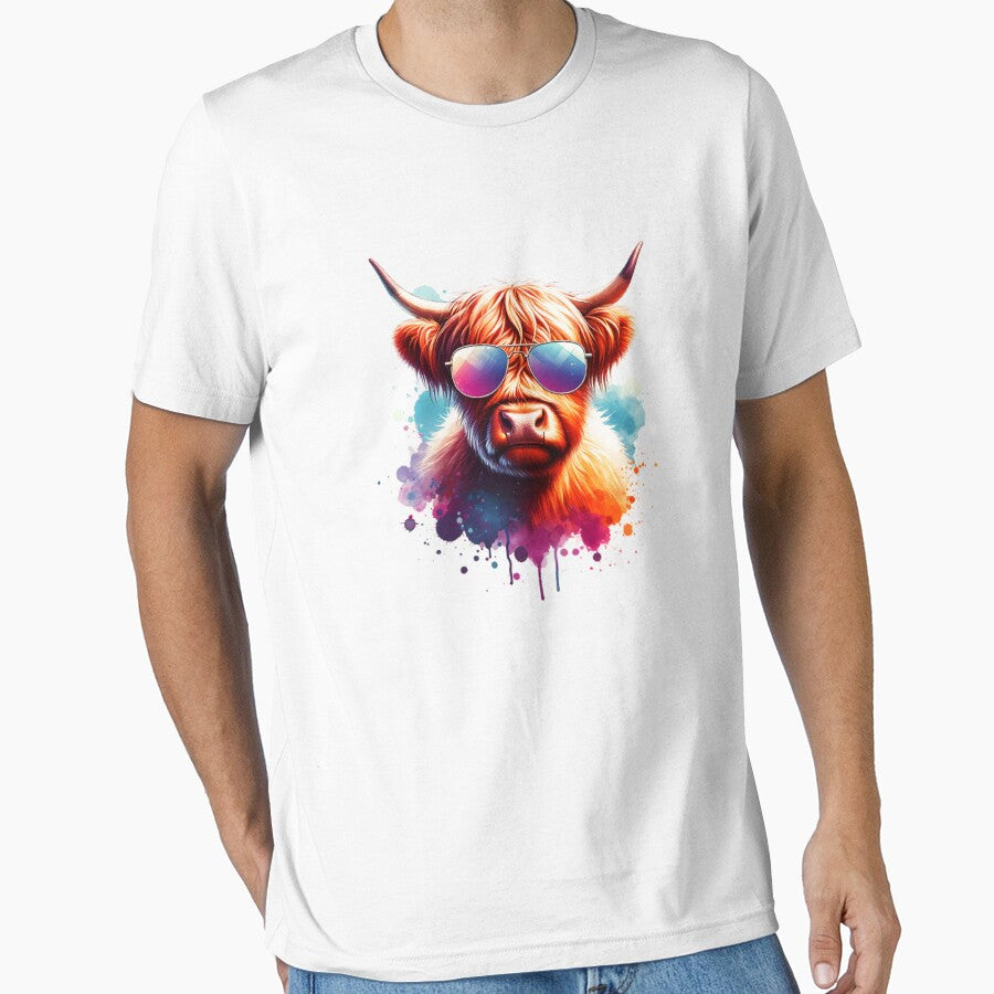 Watercolor Scottish Highland Cow Wearing Sunglasses by TheAnimalZ00